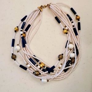 Nautical Sea blue n white bead necklace 19" Hawaii Ocean Sailing Yachting